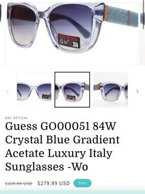 Guess Crystal Blue Gradient Sunglasses with Gold Accents
